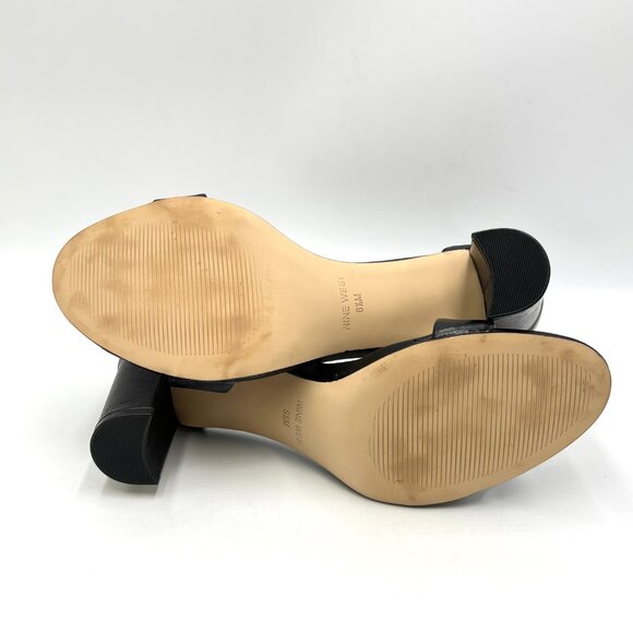 Nine West Womens Size 6.5 Black Leather Block Heel Open Toe Sandals Heels Shoes - Picture 9 of 13